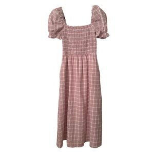 Pink Plaid Puff Sleeve Dress - size S